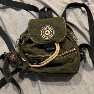 Kipling Dark Green Backpack with Keychain